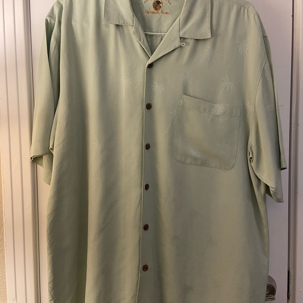 Green Casual Button Down Shirt with Camp Collar